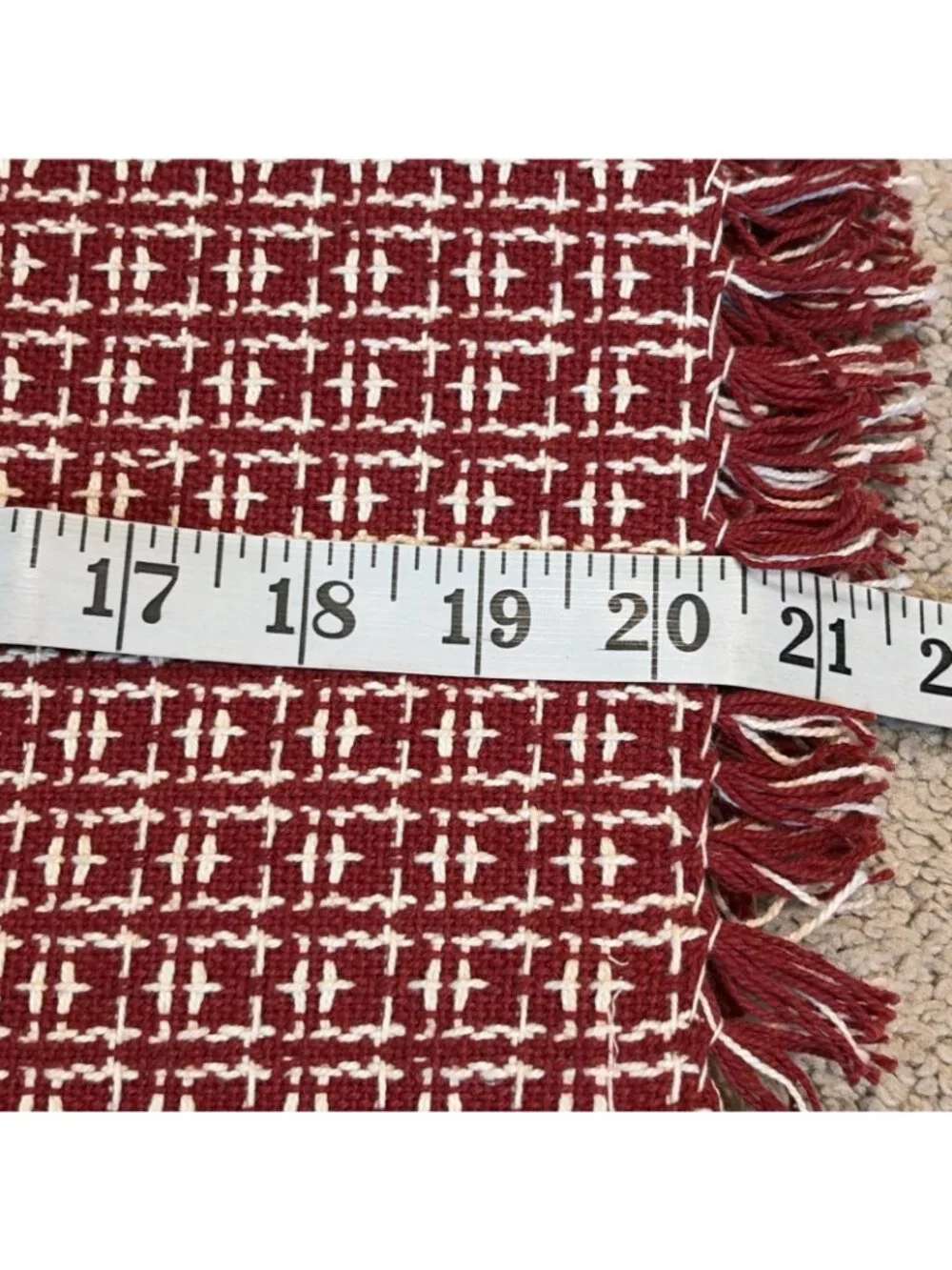 6 Woven Cotton Placemats Cottage Farmhouse Country Fringed Red & White 21 X 15